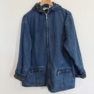 Vintage North Style Denim Jacket Women 1X Blue Barn Chore Coat Flannel Lined
